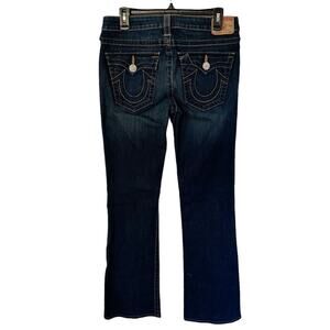 True Religion Becky Dark Wash Bootcut Jeans Bling Swarovski  Rhinestone Buttons